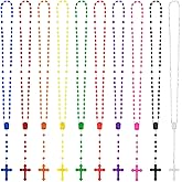 ZYFLSQ Bulk Plastic Rosary Beads Catholic 100 Pack, 17 Inch Assorted Rosary Cross Necklaces 10 Colors