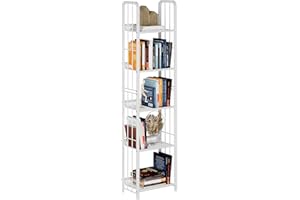 Azheruol Bookshelf Storage Shelf Bookcase Freestanding Storage Stand for Living Room, Bedroom, Kitchen, Rust Resistance, Easy Assembly Free Combination Multi-Functional Organizer (5 Tiers,White)