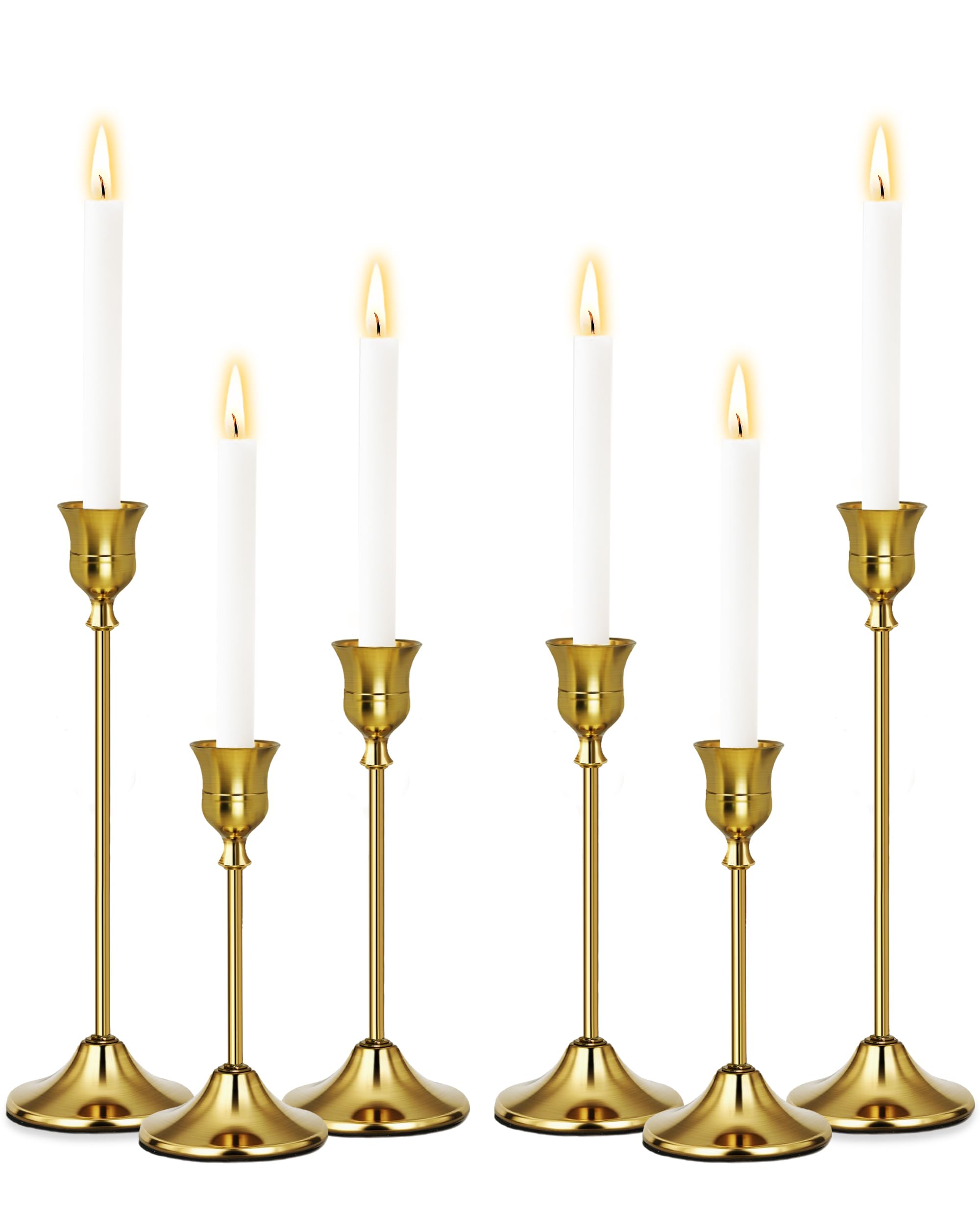Photo 1 of Uzvoxhe Gold Candlestick Holders Set of 6, Weighted, Metal Taper Candle Stick Holders, Vintage Christmas Brass Home Decor for Table, Mantel, Room Decorations Housewarming Gift Gold-6