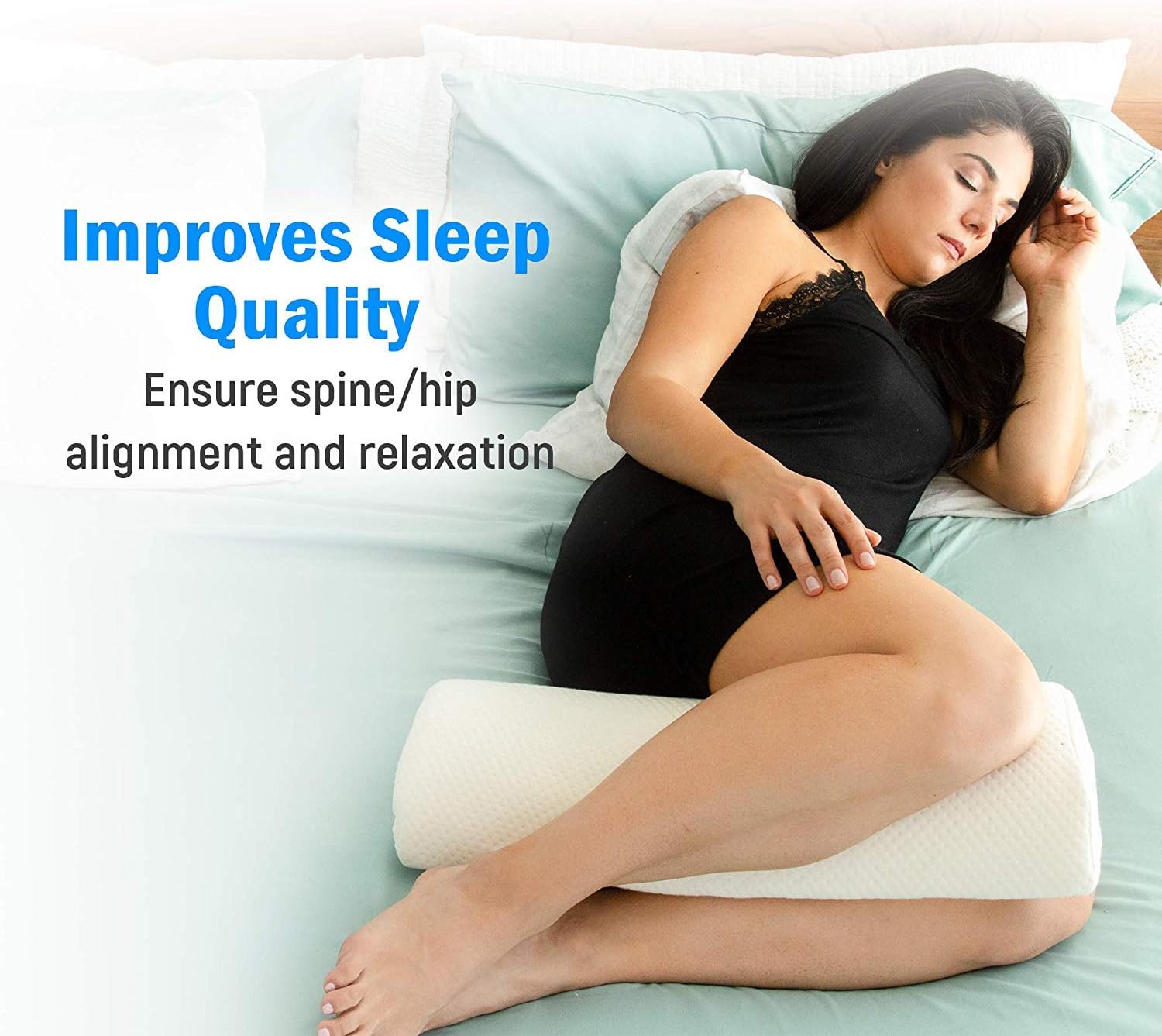Half Moon Bolster Pillow - Knee Pillow for Back Pain Relief - Best Support for Sleeping on Side, Stomach or Back - 100% Memory Foam Semi Roll Leg Pillow with Washable Cover (XL, White): Home & Kitchen