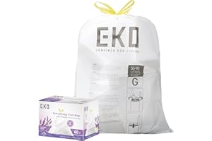 EKO 21 Gallon / 50-90 Liter, 60 Count Drawstring Trash Bags, Extra-Strong Garbage Bags, Lavender Scent with Continuous Odor C