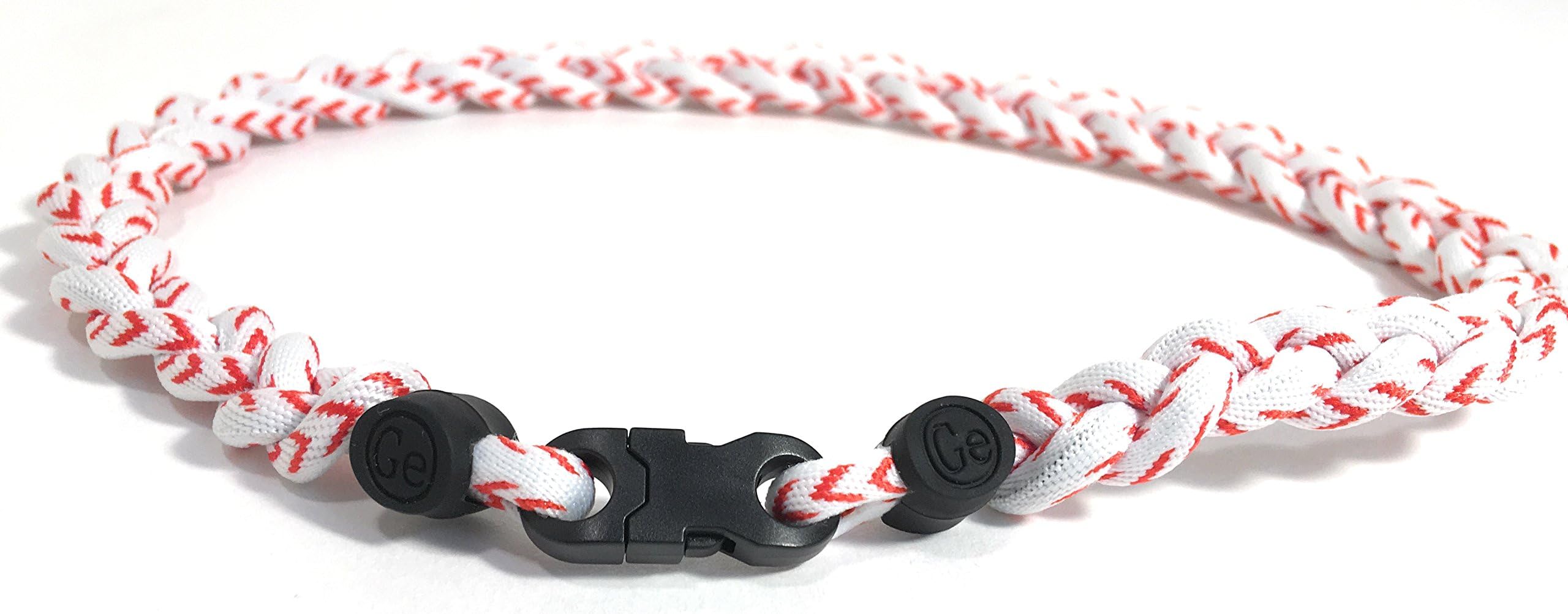 Sports Tornado Necklace Youth Size 18" White Baseball Stitch Braided Rope Titanium (Black Clasp)