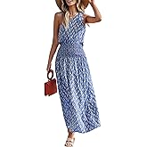 CUPSHE Women's One Shoulder Sleeveless Smocked Floral Printed Self Tie Boho Long Maxi Dress for Summer