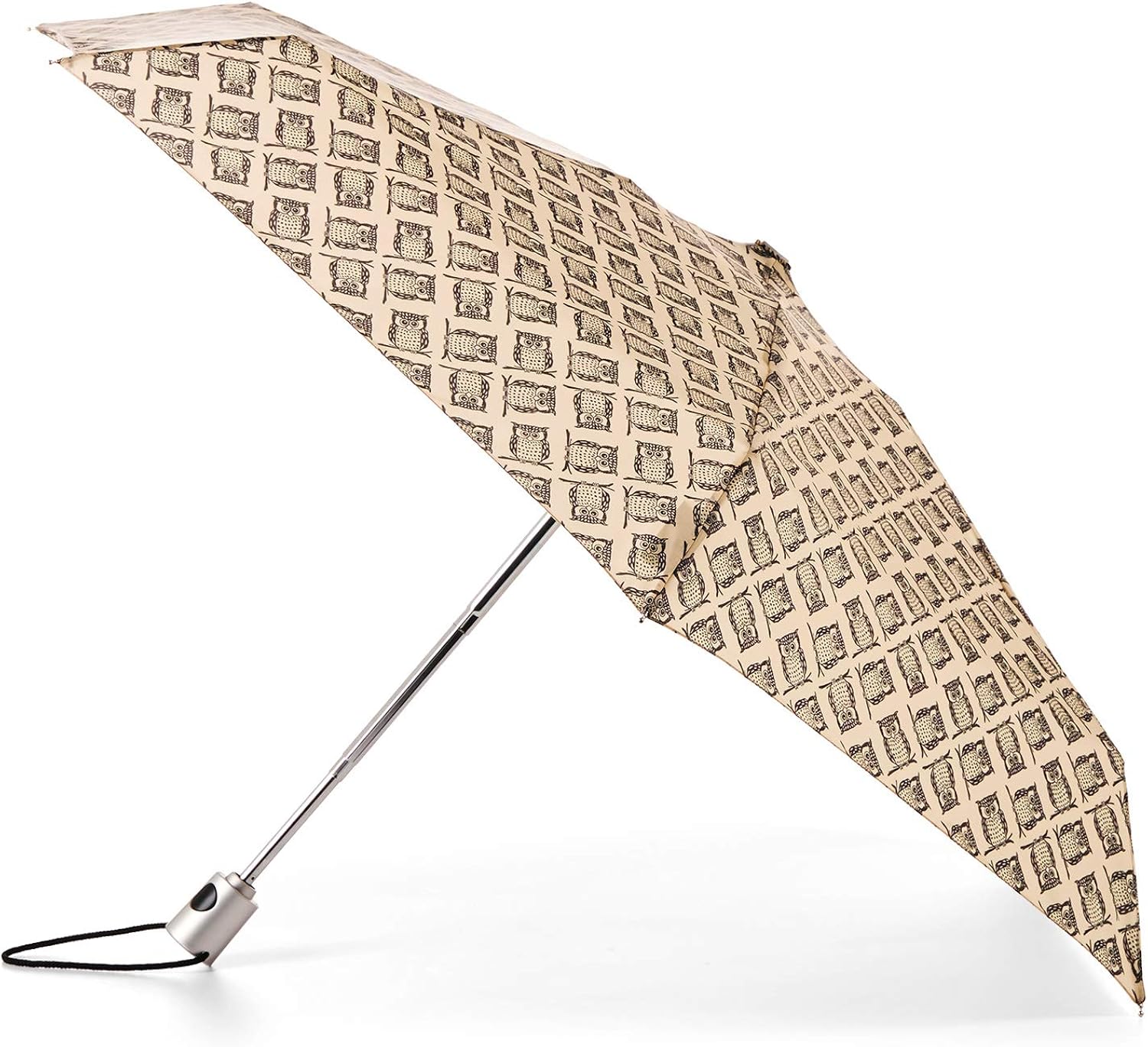 TOTES NeverWet AutoOpen Mini Umbrella, 39" Coverage, Black/Brown Owl