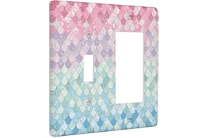 XUEJIAKU Colorful Mermaid Scales 2 Gang Single Toggle Rocker Combination Light Switch Cover Decorative Wall Plate Cover Electrical Faceplate for Bathroom Girls Bedroom Kids Baby Nursery Living Room Decorate