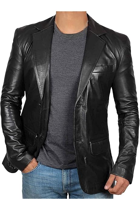 Women Black Leather Blazer Jacket 