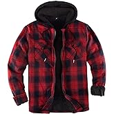 ZENTHACE Men's Sherpa Lined Full Zip Hooded Plaid Shirt Jacket