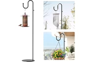 74" Shepherds Hook Stand for Plant: Hanging Bird Feeders, Plants, Lanterns, Wreath and Wind Chimes, Adjustable Free Standing 