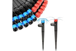 JOYPRO 50 Pcs Drip Emitters Fan Shape with Stake Adjustable 360 Degree Water Flow Drippers for 1/4 inch Tube, 30 Pcs Garden Sprayers + 20 Pcs Sprinkler Drippers for Irrigation System Watering System