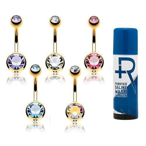 Buy BodyJ4You 5PC Belly Button Rings 14G Crystal Goldtone Stainless