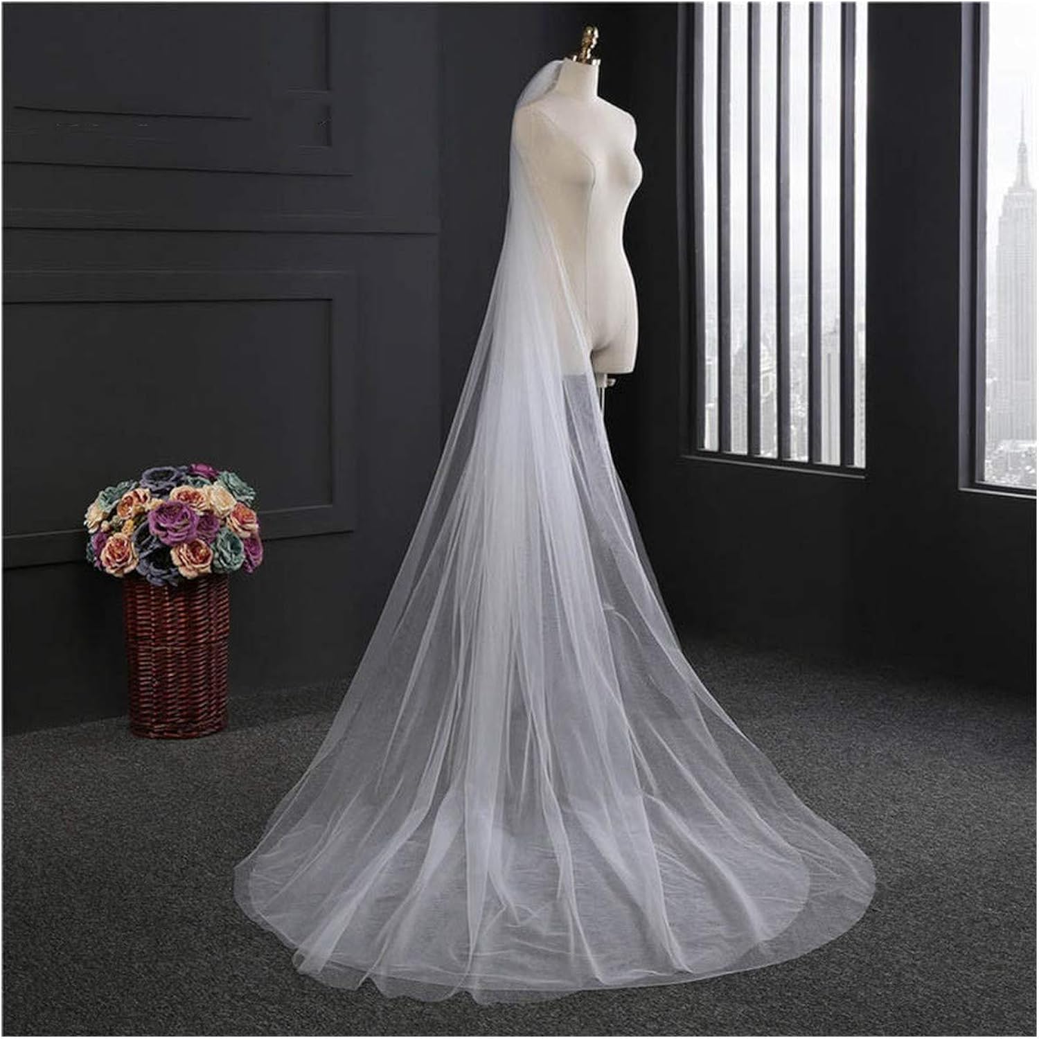 Bridal Veil White Crocheted Veil One Layer 3M Cut Edge Brides Veils Luxury Vts 041, 300cm at