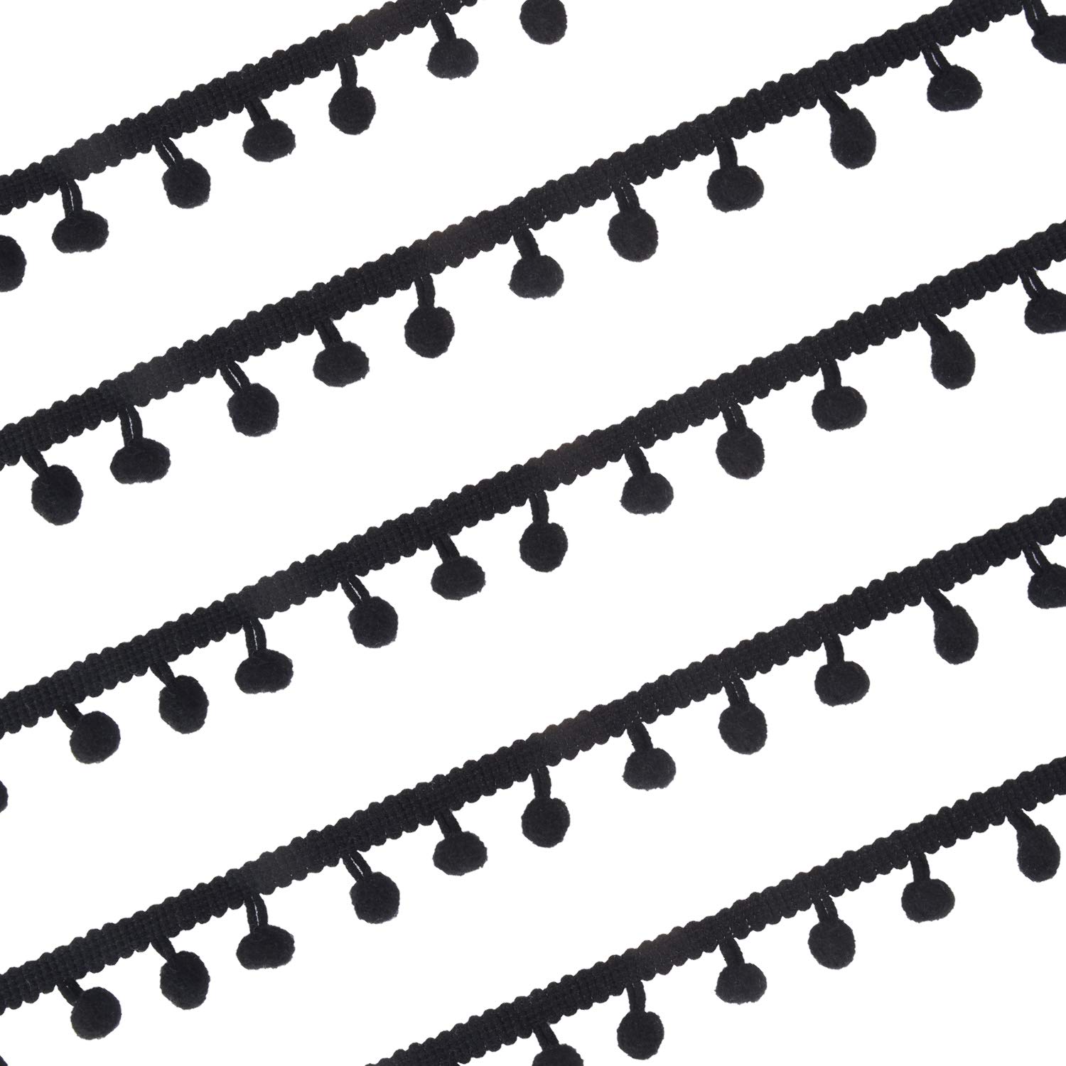 Berolle 20 Yards Pom Pom Trim Ball Fringe Ribbon Tassel Sewing Trim for DIY Crafts Home Decoration (Black)