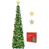 5FT Pop Up Christmas Tree with Lighted Top Star for Christmas Decorations | Collapsible Tinsel Pencil Tree with 2-Color Lighted Tree Topper Easy Assembly for Apartment Porch Corner Party XMAS Decor