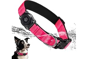 FURRIGO Upgraded AirTag Dog Collar, IP68 Waterproof Air Tag Dog Collar Holder, Reflective, Ultra-Durable, Comfortable Padded, Heavy Duty Dog Collars for Small Medium Large Dogs (L (14.8"-20.3"), Hotpink)
