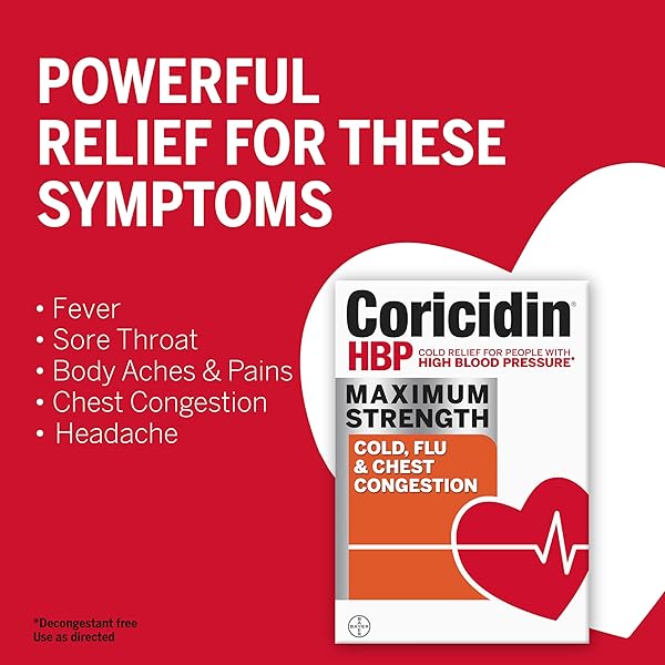 CORICIDIN HBP, DECONGESTANT-FREE COLD SYMPTOM RELIEF FOR PEOPLE WITH HIGH BLOOD PRESSURE, MAXIMUM STRENGTH, FLU & CHEST CONGESTION LIQUID GELS, 24 COUNT