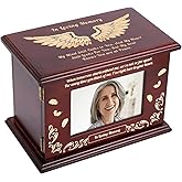 Cremation Urns for Human Ashes Adult Male or Female, Solid Walnut Adult Cremation Urn with Engraved Memorial Panel, Gender-Inclusive Funeral Holds 280 LBS(Angel's Wings)