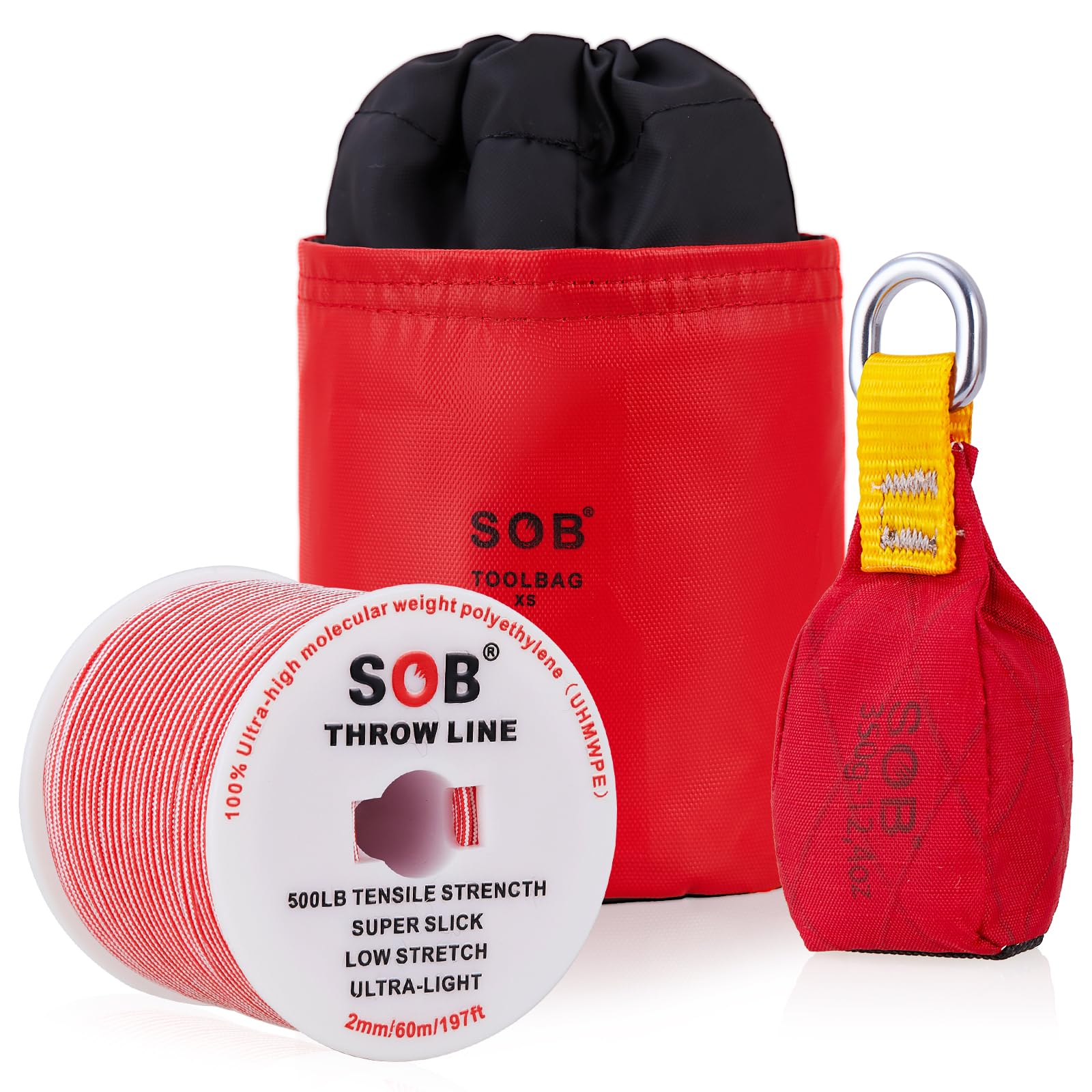Red, 350G Tree Climbing Throwing Bag + 60m/197FT Line Set for Mountaineering