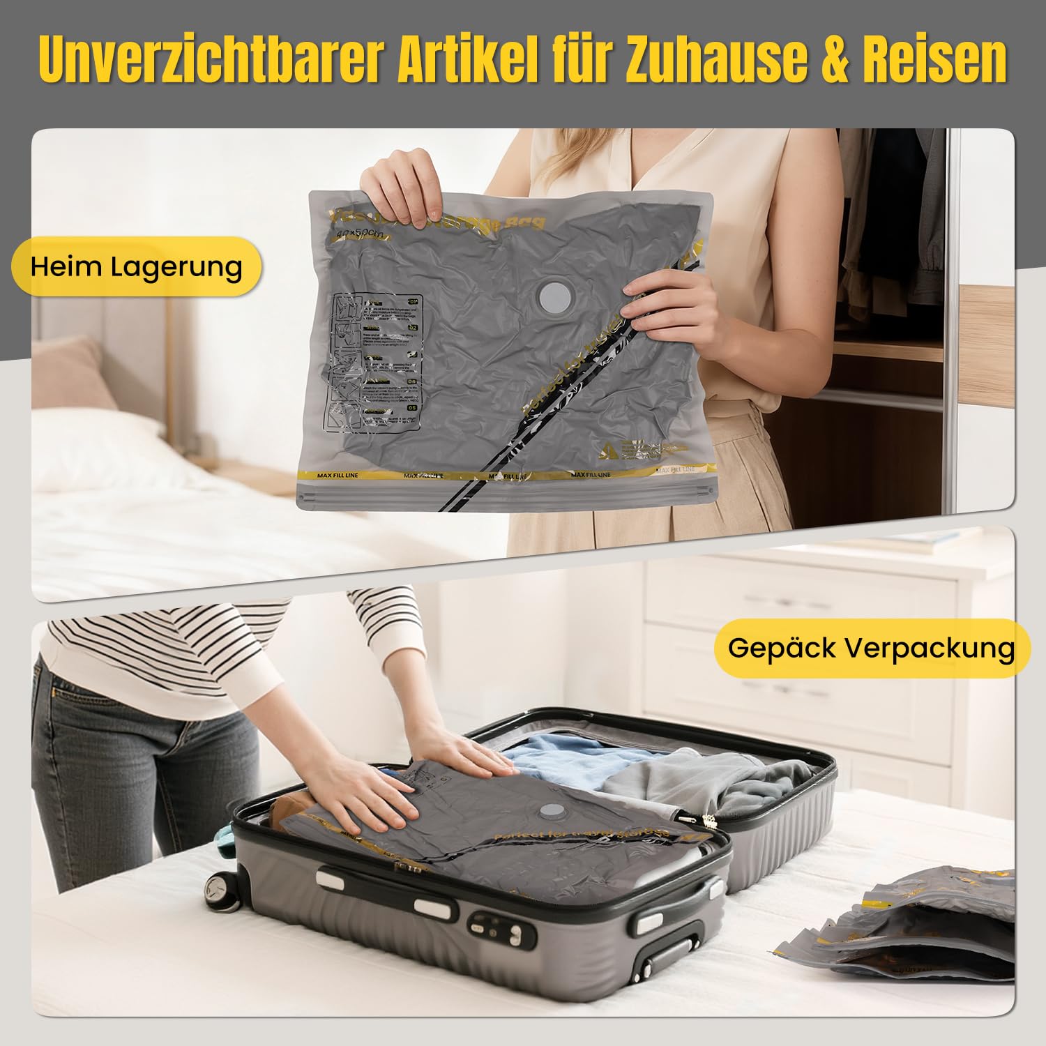 Vakuumbeutel für Kleidung mit Kabellose Vakuumpumpe – 15er Set Vakuumbeutel Reise (40×40/40×50/40×60 cm), ideal für Reise & Aufbewahrung – Vacuum Bags for Clothing Travel & Storage 2