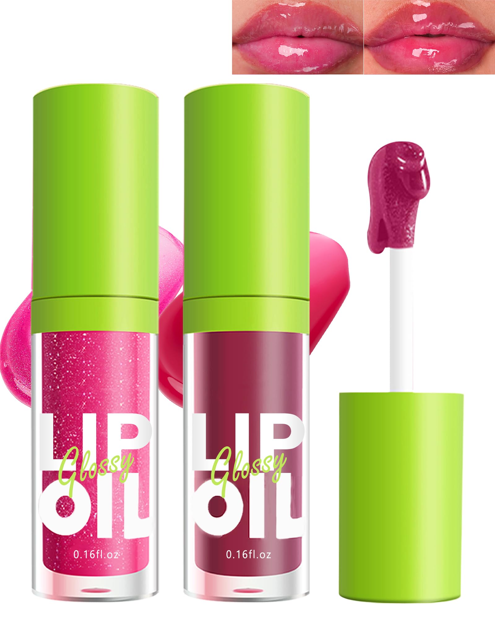 Hydrating Lip Glow Oil-2 Colors Tinted Plumping Moisturizing Lip Care Oil Gloss, Clear Pink Shiny Liquid Lipstick, Long Lasting Non-sticky Transparent Lipgloss, Makeup Gift foe Women-3+4