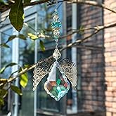 HDCRYSTALGIFTS 14'' Crystal Guardian Angel Suncatcher Rainbow Crystal Prisms Sun Catcher for Home Window Garden Hanging Decor Glass Angel Ornaments for Christmas Tree