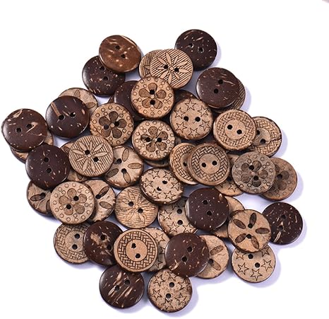 Amazon Co Jp Qin 木のボタンセット ウッドボタン 福袋 シンプル アンティーク調 手芸 手作り ボタン 2つ穴 50枚セット 手芸に最適 18ｍｍ ホーム キッチン