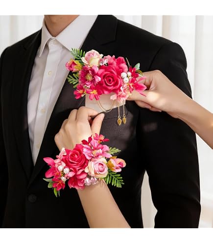 prom corsage hot pink dress Wrist corsage of hot pink spray roses