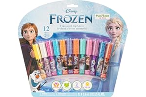 Disney Frozen 12 Piece Plant Based Lip Gloss, Girls Party Favors, First Makeup Set for Girl, Perfect for Parties, Sleepovers, and Birthday Gifts, Elsa and Anna, Ages 3+, by Townley Girl