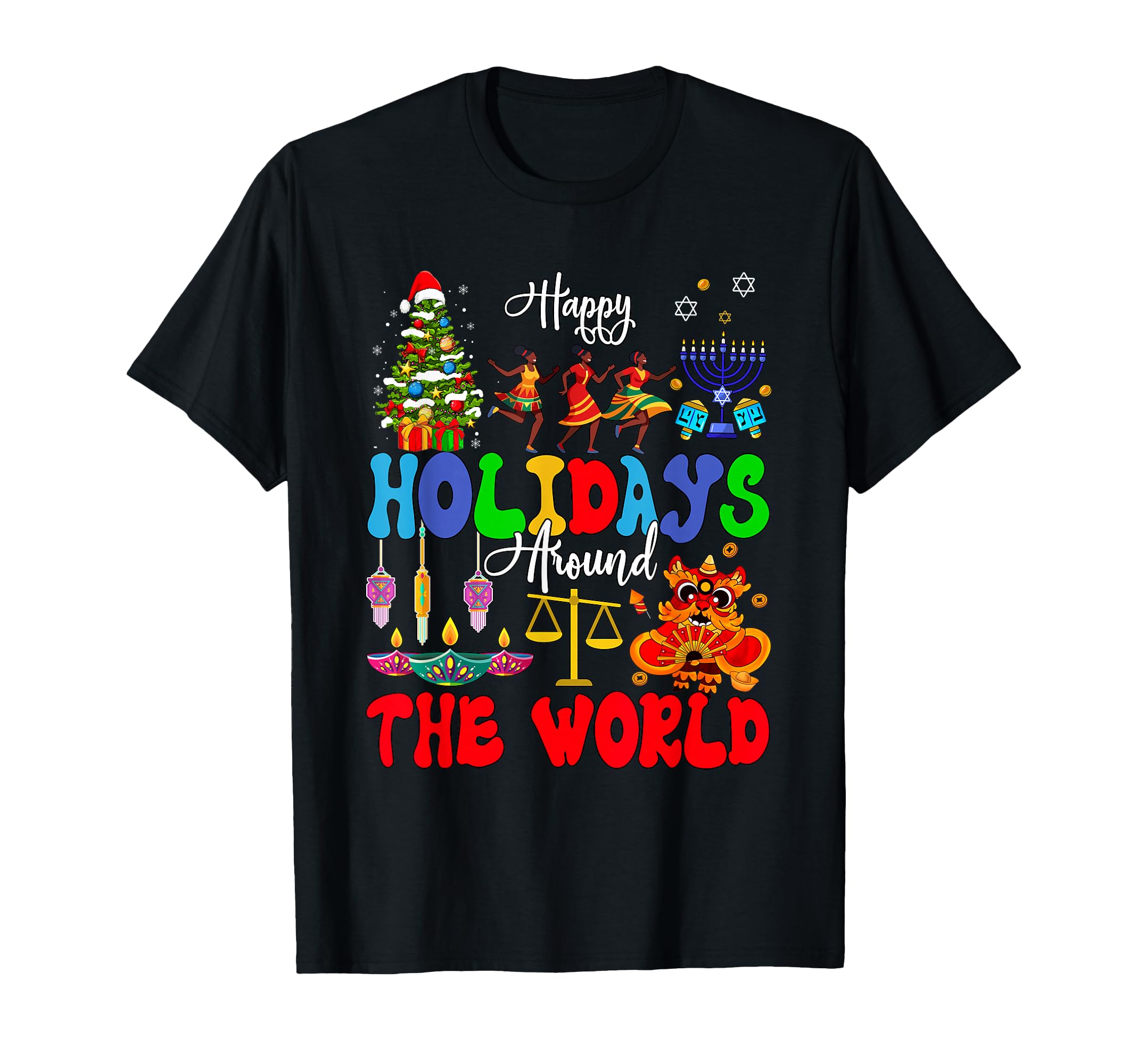 Photo 1 of ***COLOR BLUE***Family Lover Vacations Costume Holidays Around World Xmas Hanukkah Kwanzaa Diwali New Year Unisex-Kids T-Shirt Black Small