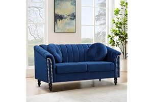 Caberryne Velvet Sofa Sets Couch Sets for Living Room 62'' Comfy Seat, Modern Loveseat Sofa with Rivets Perfect for Living Room/Apaetment/Bedroom(Blue, Sofa 1-Piece)