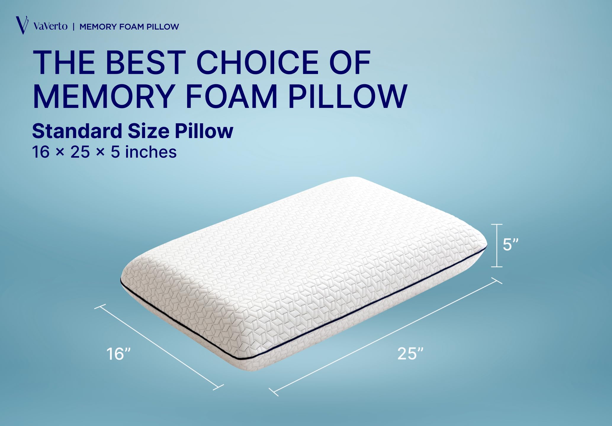 Vaverto Standard Size Gel Memory Foam Pillow - Ventilated, Orthopedic, Bed Pillow, Cooling, with Viscose Made from Bamboo Cover - Essential for College Dorms