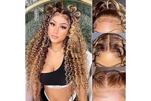XZZ Ombre Highlight Lace Front Wigs Human Hair 4/27 Colored 150% Density Curly Honey Blonde Wig Colored Human Hair 13X4 HD Lace Frontal Wigs Pre Plucked Hairline with Baby Hair 22 Inch