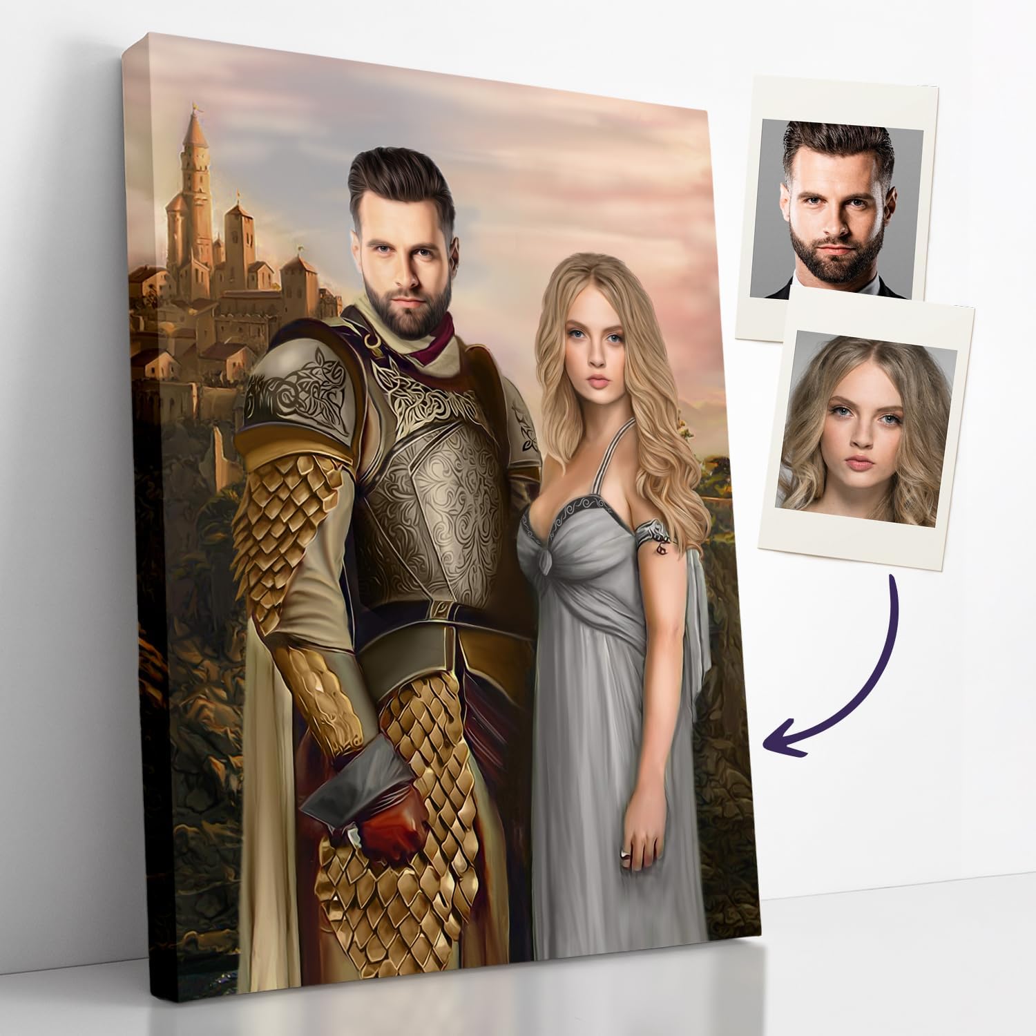 Paintings - Custom Couple Portrait from Your Photo, Canvas Wall Art as Personalized Gifts for Couples, Funny Gift Ideas, Turn them into Royalty (Guardians of The Kingdom, 8