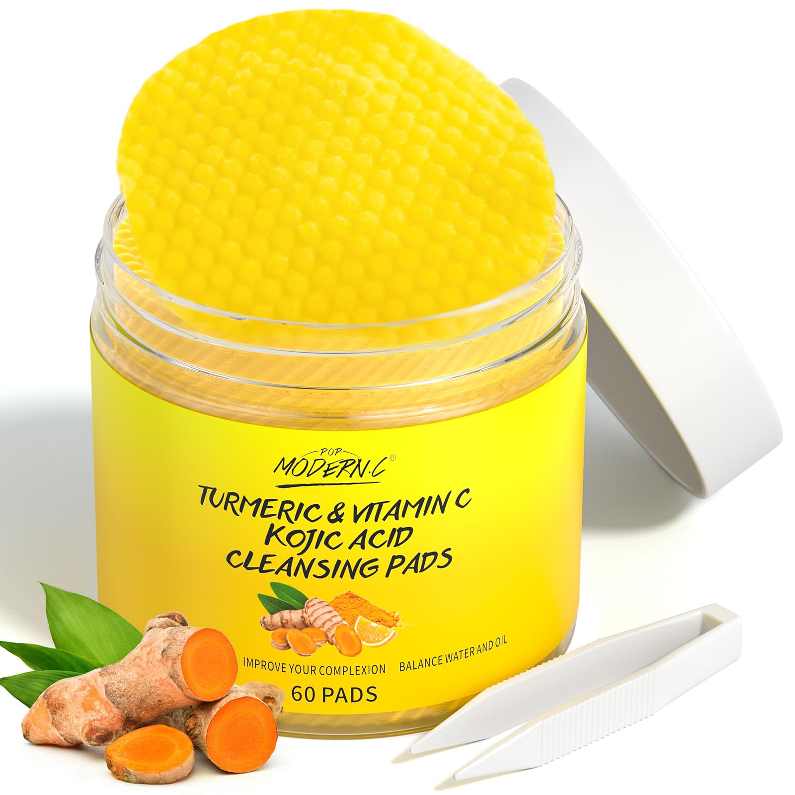 Turmeric Kojic Acid Cleansing Pads 60 Pcs, Turmeric Face Scrub Pads for Dark Spots, Vitamin C & Kojic Acid Exfoliating Pads for Even Out Skin Tone, Balance Skin Oil And Water