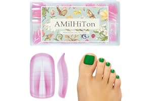 AMilHiTon Pink Poly Gel Nail Kit For Toes, Reusable Full Cover Wide French Press on Toenails for Women Extensions Home DIY Nail Salon 300PCS 15Sizes