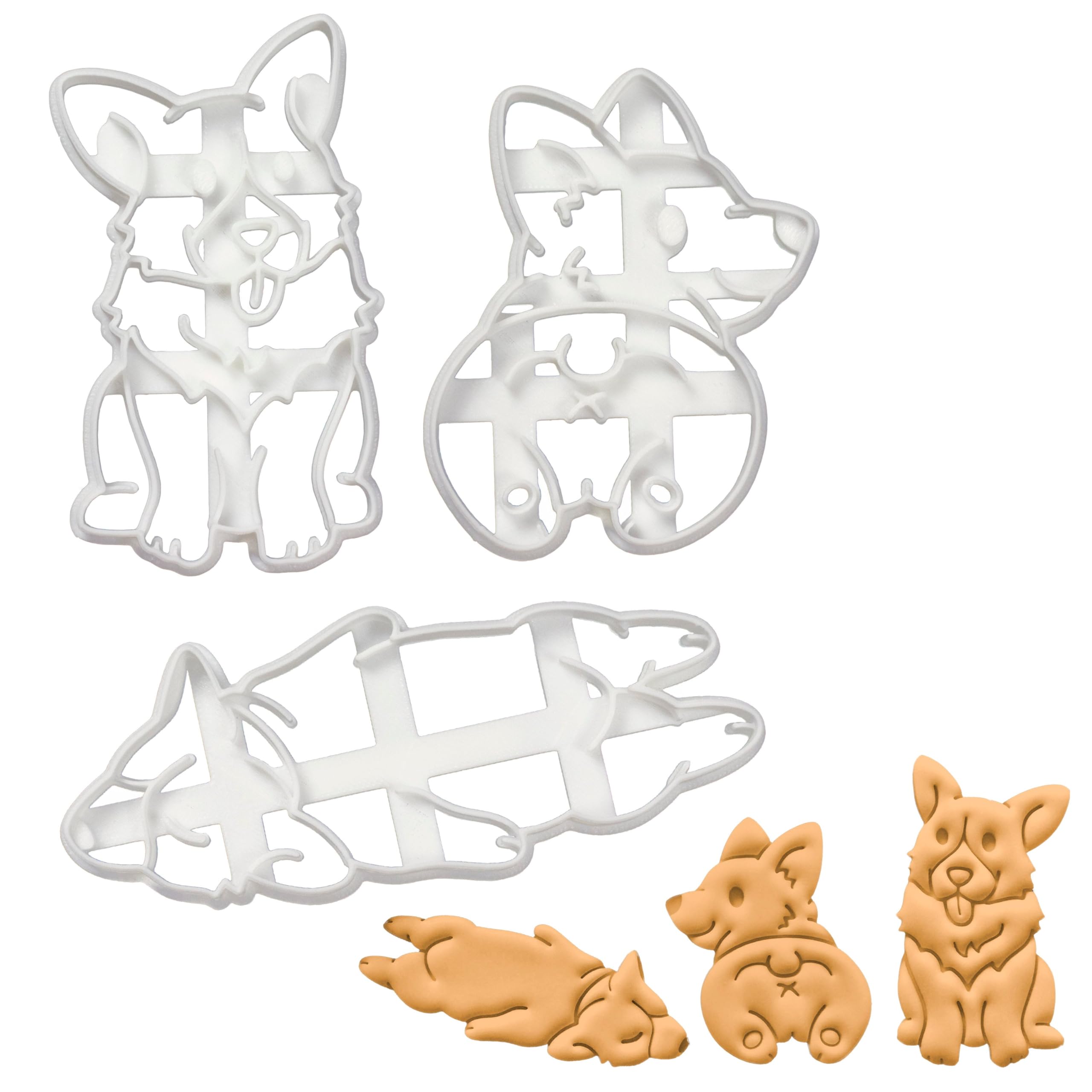BAKERLOGY Set of 3 Corgi Cookie Cutters (Designs: Corgi Butt, Happy Corgi and Sleepy Corgi) - Detailed Biscuit Cutter Design for Baking and Crafts, Ideal on Fondant, Dough, Clay