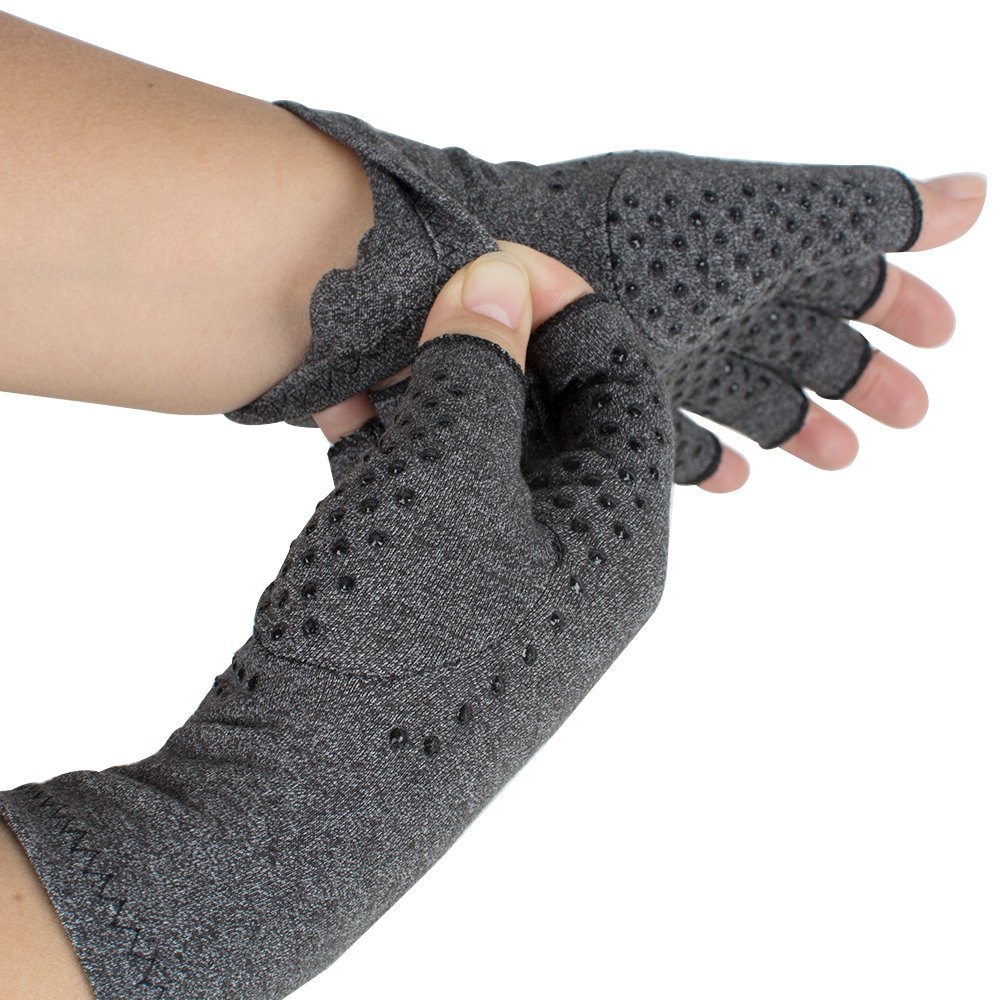 Pevor Arthritis Compression Gloves Relieve Pain Cotton & Spandex Arthritis Rehabilitation Bumps Training Nursing Grip Gloves S Gray