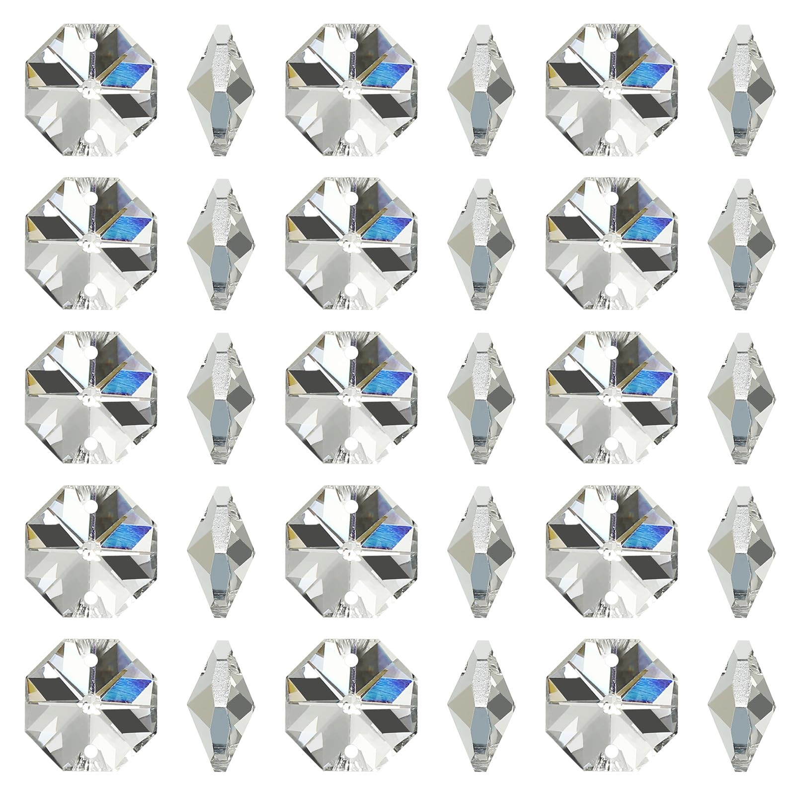 PATIKIL K9 Crystal Octagon Beads 2 Holes Pendants, 100 Pack 14mm Chandelier Prisms Parts Ornaments Hanging Beads for DIY Arts Crafts Decoration, Electroplating Silver