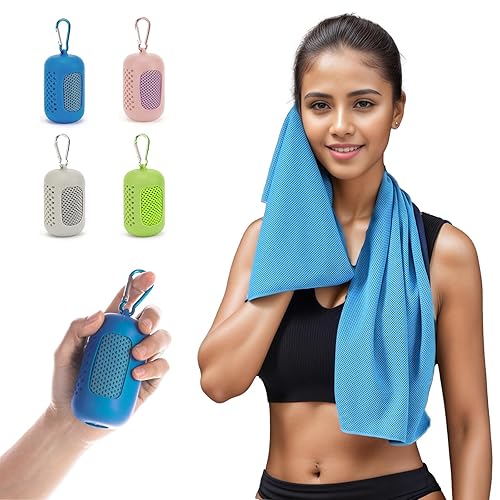 Aenfaiy 4 Pack Portable Silicone Set Cooling Towels (35"x12") for Neck and Face, Breathable Sweat Absorbent Cool Towel for Gym, Yoga, Workout, Quick Dry Microfiber Ice Towels