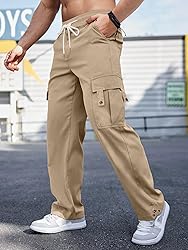 PLEPAN Men's Casual Cargo Pants with Drawstring