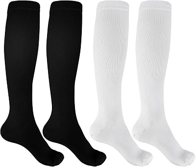 Jeffdad 2 Pairs Compression Socks Women Men 15-25mmHg Knee High L-XL