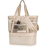 WOOMADA Beach Tote Bag With Cooler, Large Mesh Beach Bags for Women with Wet Pocket, Pool, Swim, Travel Essentials