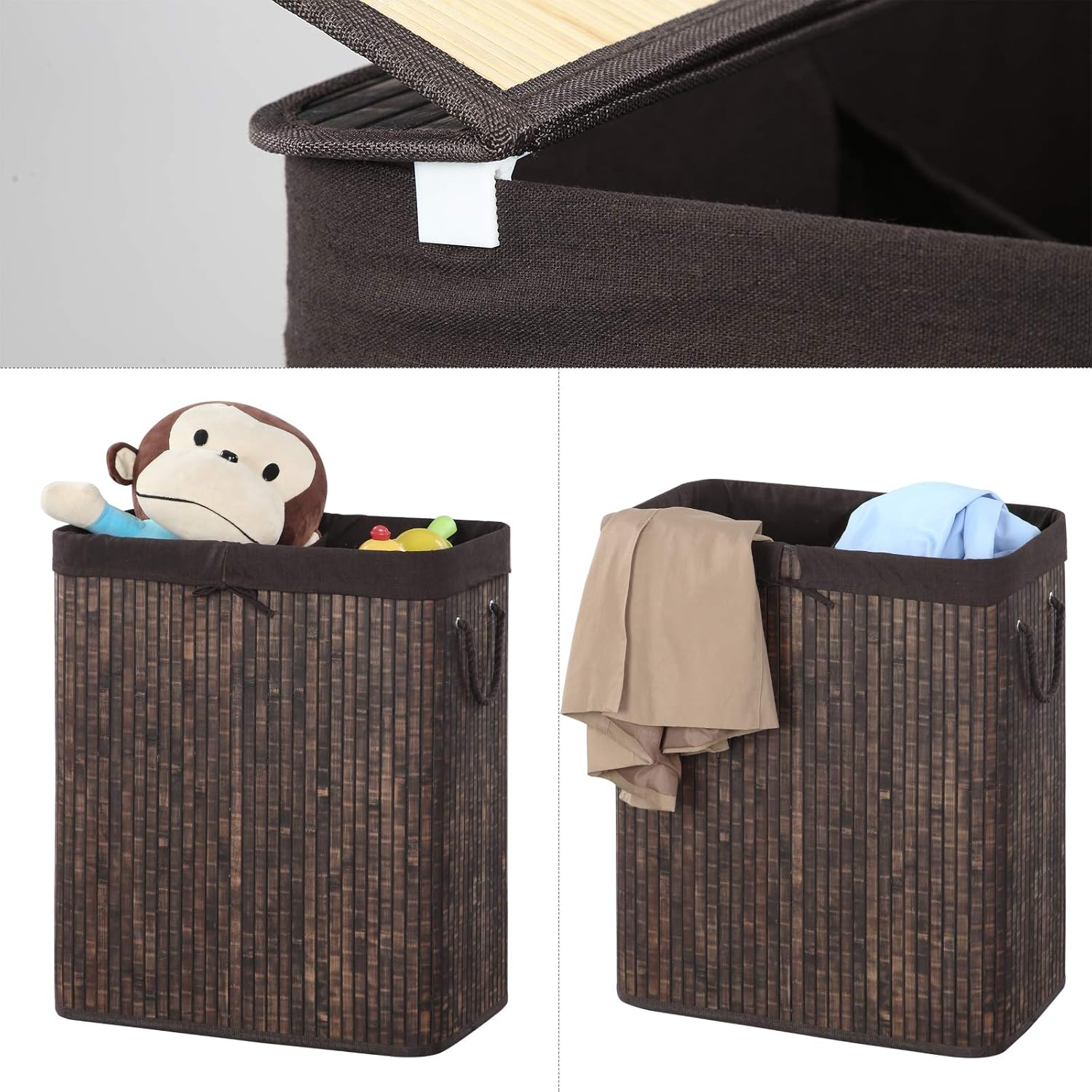 Songmics Bamboo Laundry Hamper With Lid Two Section Laundry Basket Sorter 26 Gal 100l With Liner And Handles Rectangular Wave Like Pattern Beige Ulcb64ny Home Kitchen Cjp Org In