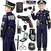Tepsmigo Police Costume for Kids, Police Uniform for Kids with Police Uniform, Recorder, Shoulder Police Lights, Halloween Costume for Boys Girls, Role Play Kit for Boys Girls