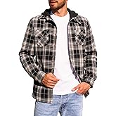 Yousify Mens Sherpa Flannel Shirt Jacket Fleece Lined Hooded Jacket Long Sleeve Button and Zipper Plaid Winter Coat