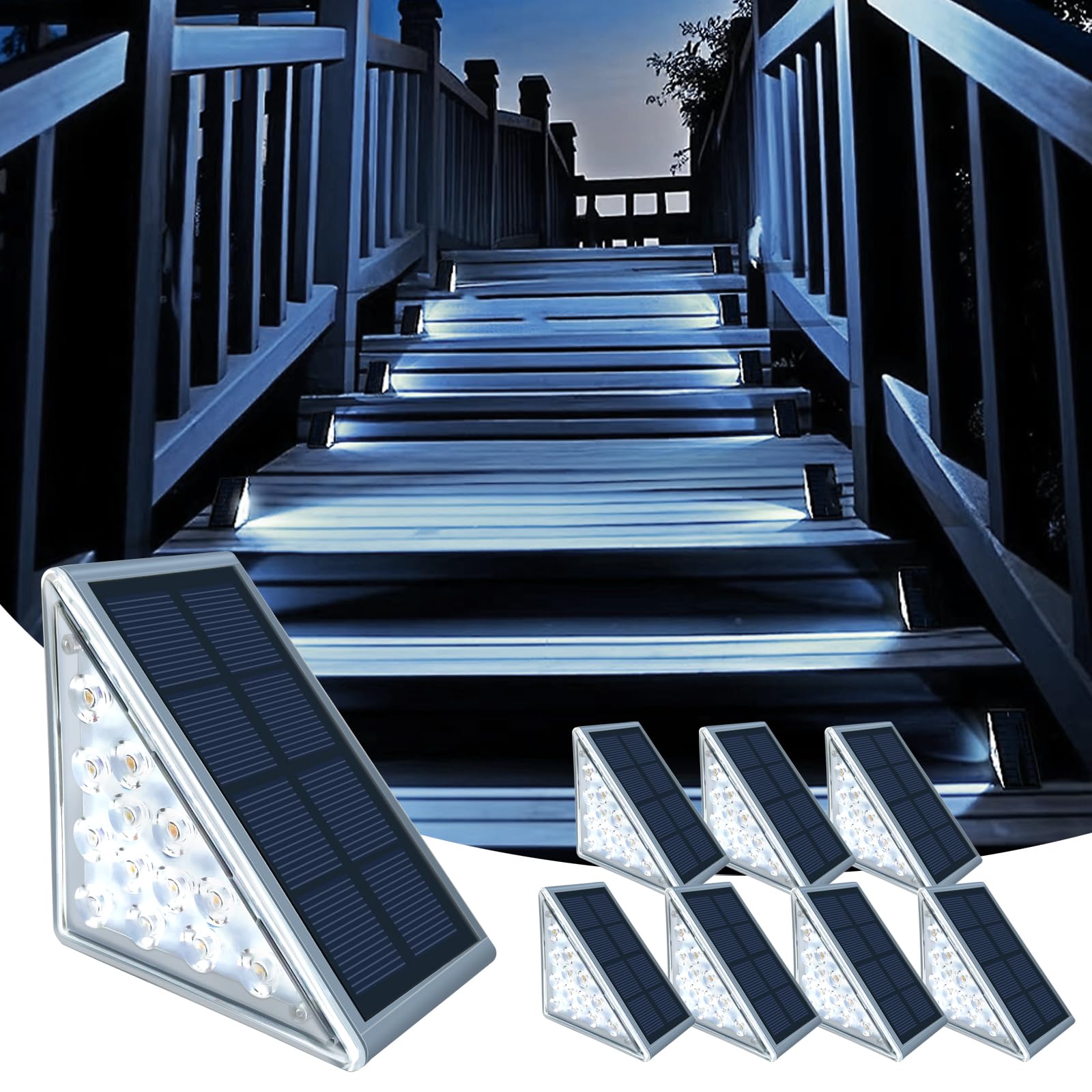 TOTHDATE 8PCS Solar Step Lights Cool White Light, 13LEDS Solar Stair Lighting Outdoor Pathway Light IP67 Waterproof for Ground Front Porch Decor Yard Garden Walkways