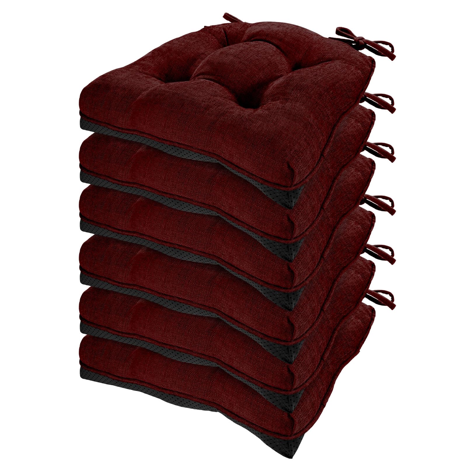 Photo 1 of HARBOREST Chair Cushions for Dining Chairs Set of 6 - Chenille Tufted Kitchen Chair Cushions with Ties and Non-Slip Bottom, Foam Chair Pads for Dining Chairs, 17" x 17", Burgundy