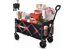 DUHKOI Collapsible Wagon Cart with Wheels Foldable,11 Lbs Lightweight Portable Folding Utility Wagon,90 L Heavy Duty Grocery Shopping Carts,Versatile for Garden Sports Camping Park Outdoor Use