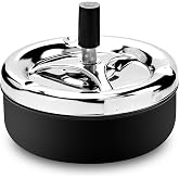 BEAUGIREW Push Down Ashtray with Spinning Tray Metal Cigarette Ashtray | Modern Outdoor Ash Tray with Windproof Lid Large 5.2 Inches for Home Office Indoor or Outside Use (Black)