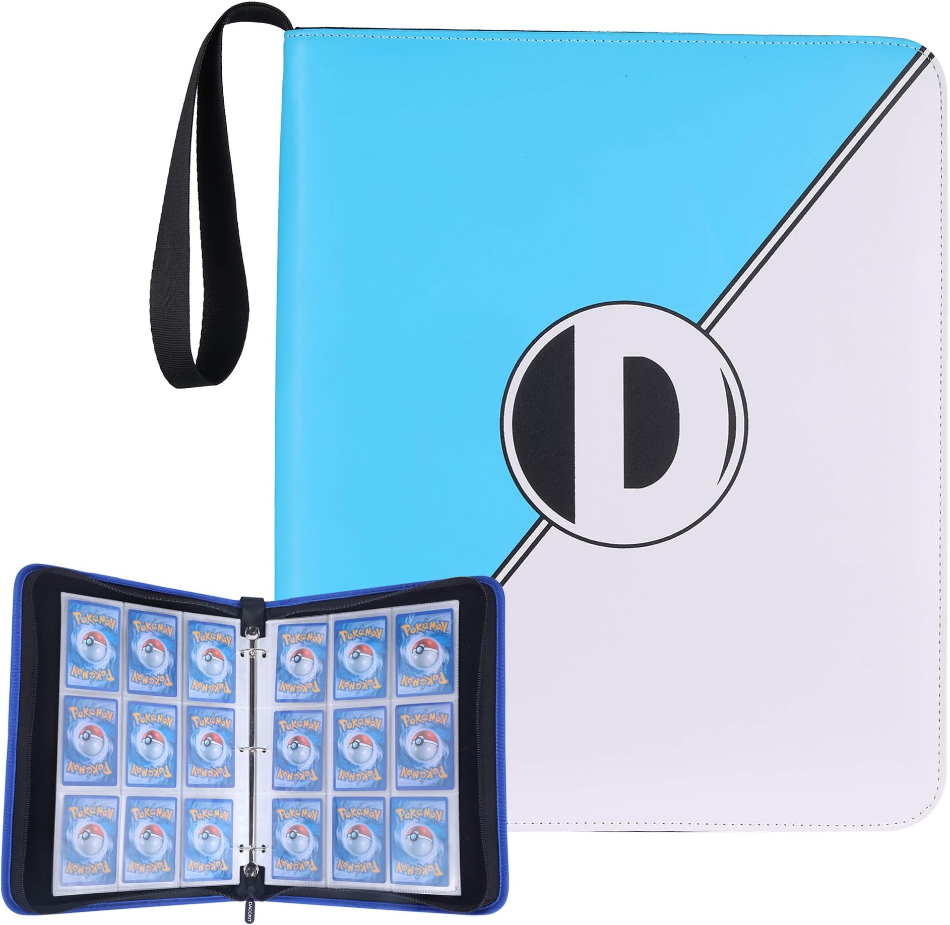 D DACCKIT Carrying Case Binder Compatible with Pokemon Trading Cards, Cards Collectors Album with 50 Premium 9-Pocket Pages, Holds Up to 900 Cards（Sky Blue and White）