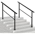 LOVMOR 2 Pack 5 Step Hand Rails for Outdoor Steps, Wrought Iron Railing, Exterior Hand Railing for Steps, Porch Railing Kit (4-5 Steps Handrail)